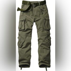 Men’s Army Green Cargo Pants Size 40 – Fleece-Lined, 8 Pockets, Rugged & Stylish